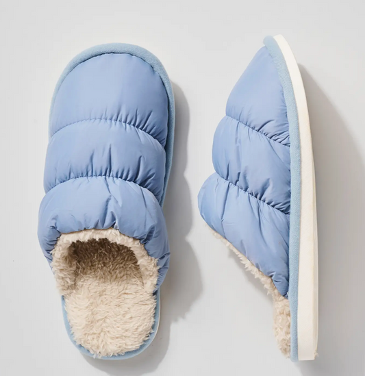 Puffy Faux Fur Lined Slippers ~ Blue